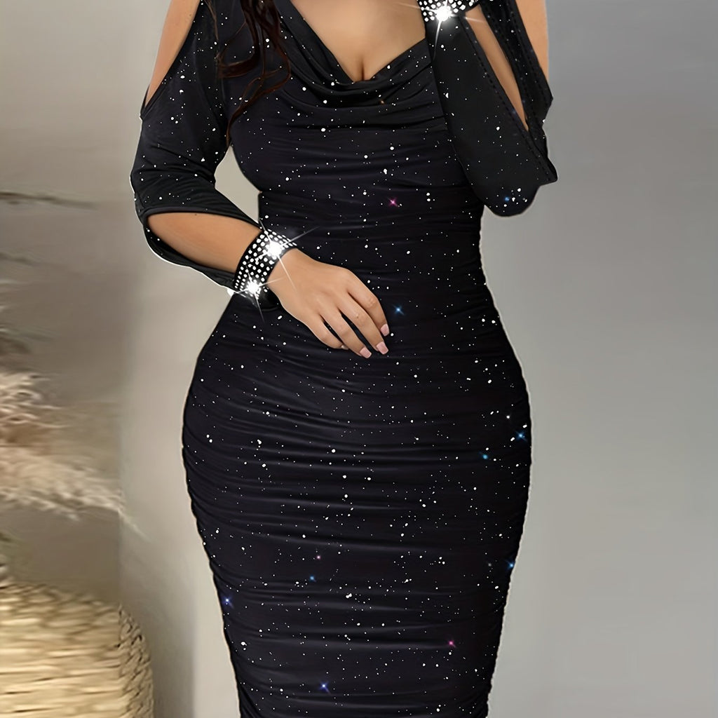 Deep Red Sparkling Rhinestone Bodycon Dress