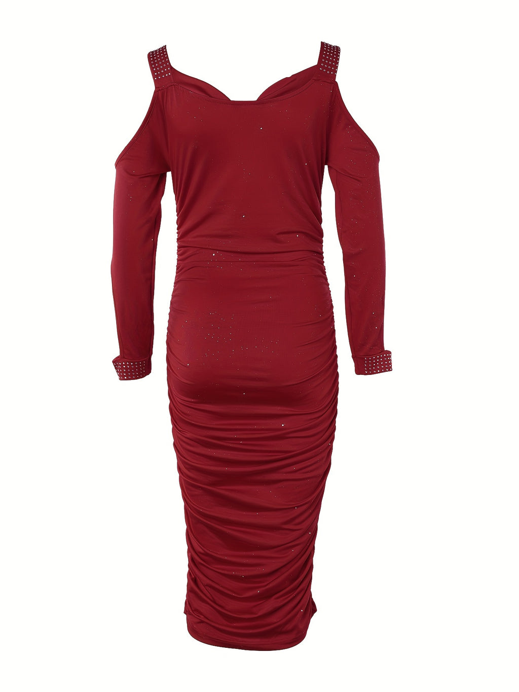 Deep Red Sparkling Rhinestone Bodycon Dress