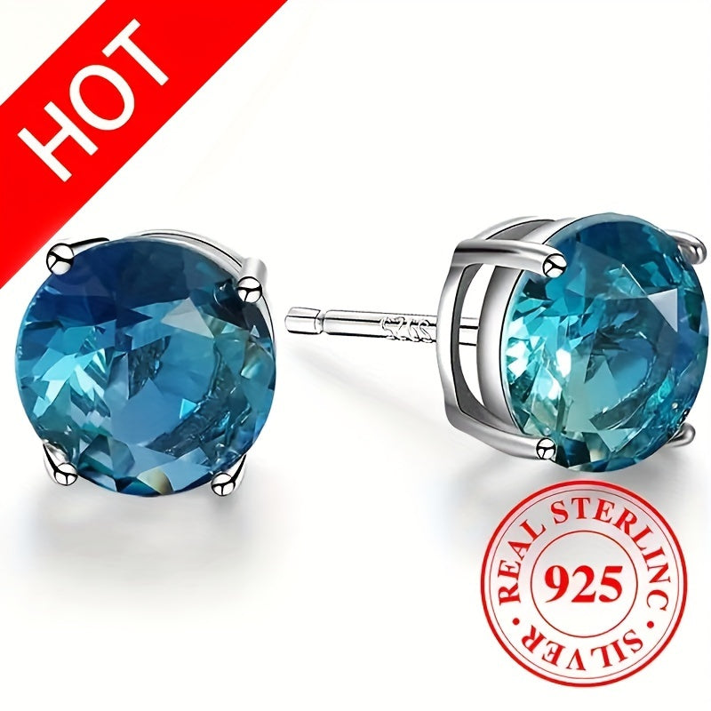 Sterling Silver Earrings, 925 - Bohemian Style Round Cubic Zirconia Earrings