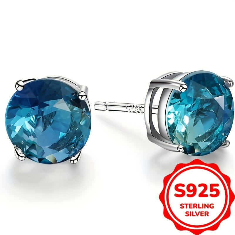 Sterling Silver Earrings, 925 - Bohemian Style Round Cubic Zirconia Earrings