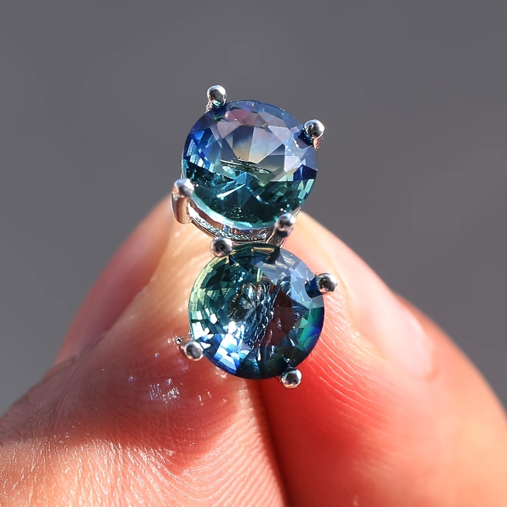 Sterling Silver Earrings, 925 - Bohemian Style Round Cubic Zirconia Earrings